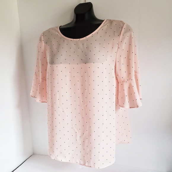 ELLE Pink Dotted Bell Sleeve Blouse M - Picture 4 of 6